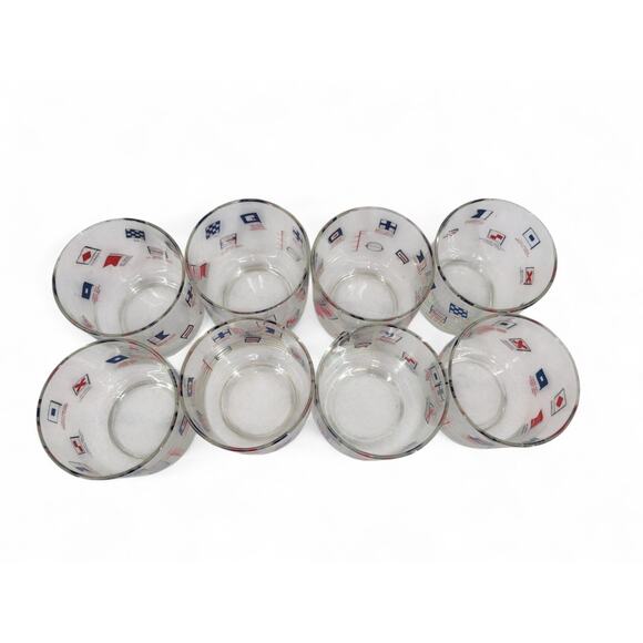 Libbey ENCO Signal Flags Glass Set of 8 Nautical Maritime‎ Promo Barware Vintage - Picture 5 of 5